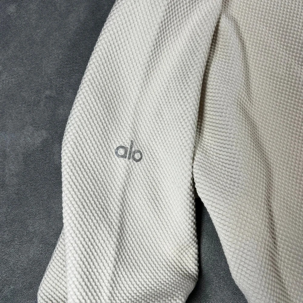 Alo‎ Yoga Womens Ivory Textured Waffle Knit Side Zip Sweatshirt Size S Pullover